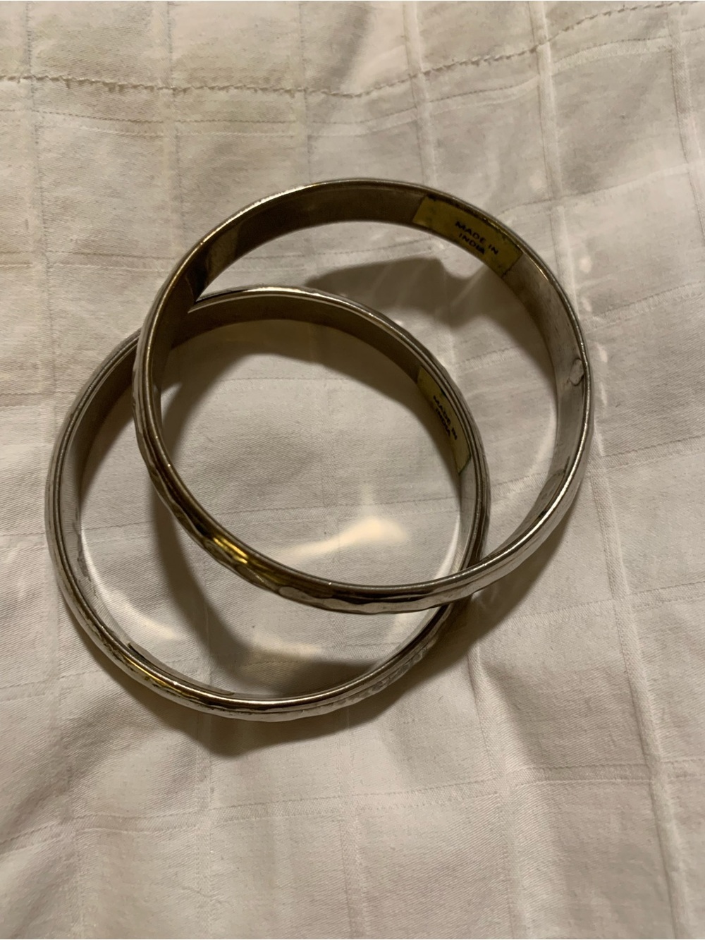 Set of Two Vintage Silver-Tone Metal Bangle Bracelets